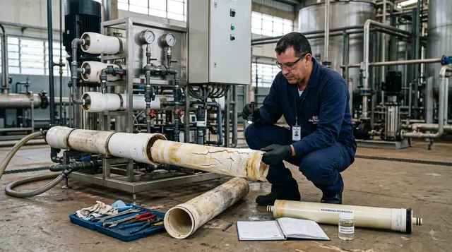Técnico avaliando membranas retiradas do sistema